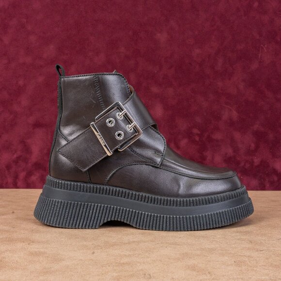 Ganni Creeper Monk Strap Dark Brown Leather Platform Ankle Boots 6.5US EUR37 - Picture 3 of 8